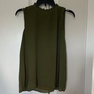 Calvin Klein Ruffled Neck Olive Blouse